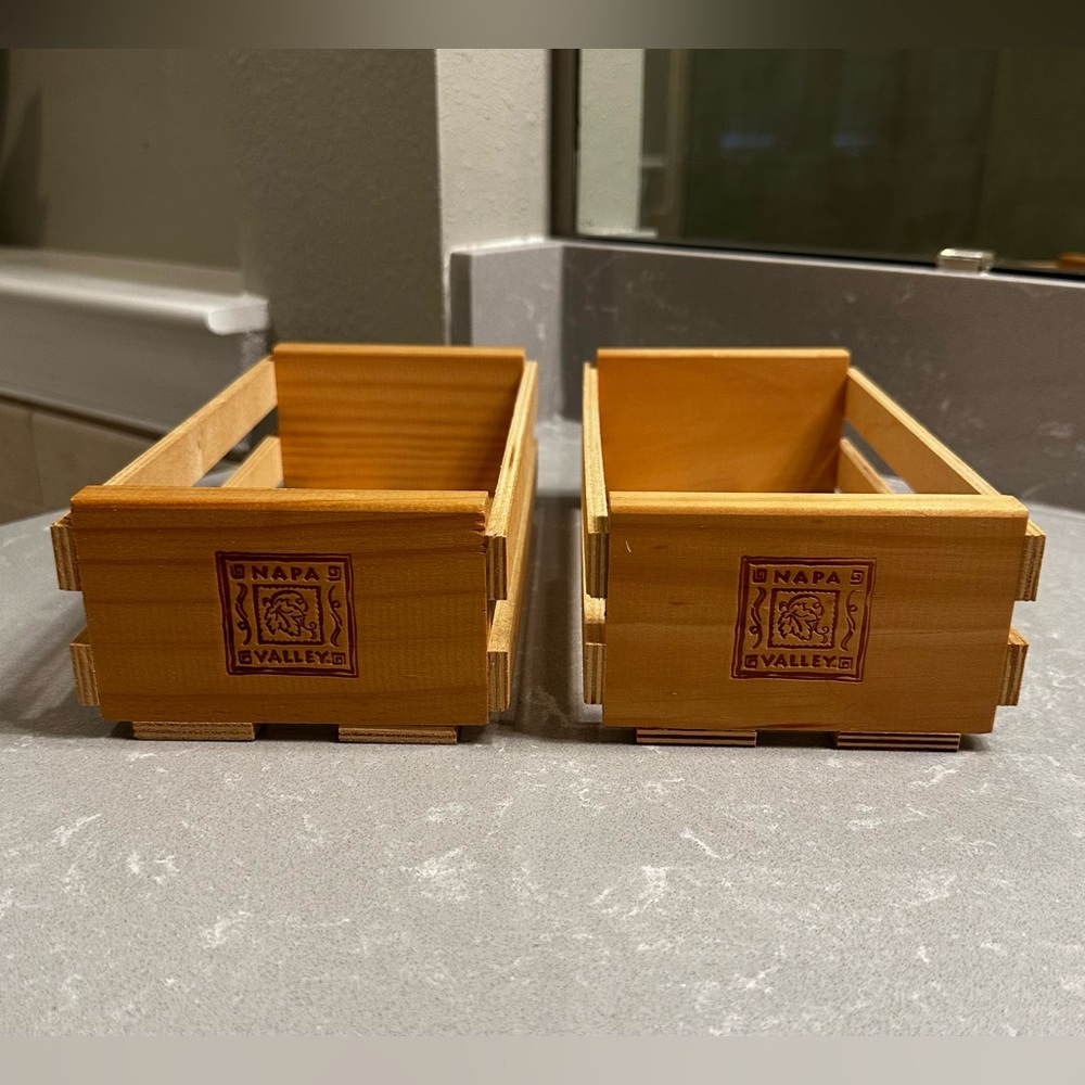 Setof 2 Vintage Napa Valley Natural Wood Cassette Tape Storage Crates
